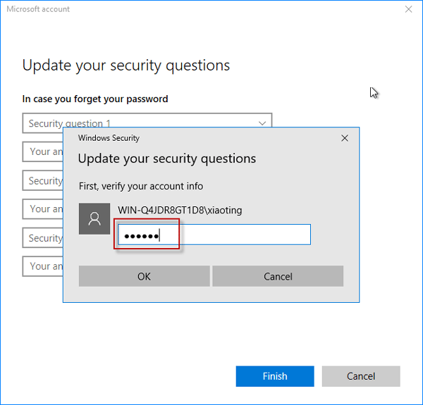 How to Add Security Questions to Local Account Windows 10