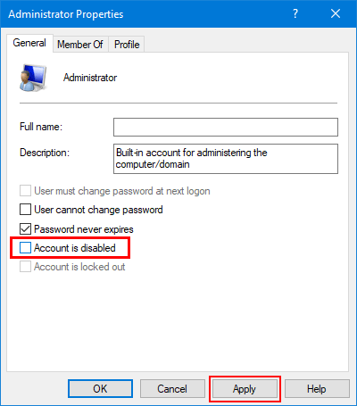 Enable or Disable Built-in Administrator Account on Windows 10