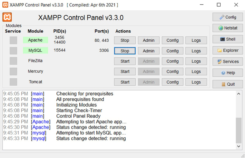 Start the PHP and MySQL server with XAMPP