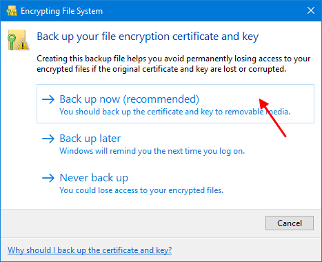 How to Back up Encryption Certificate and Key in Windows 10