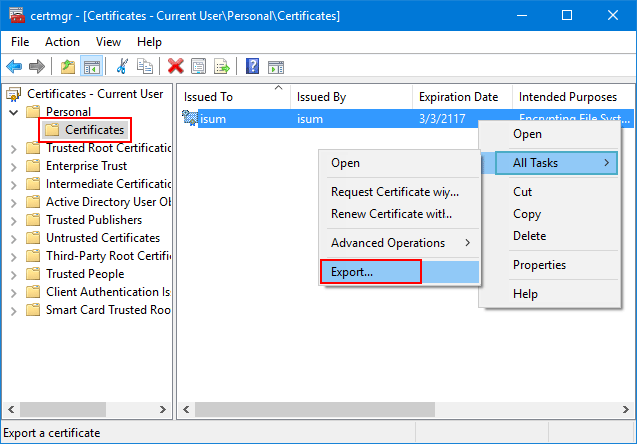 How to Back up Encryption Certificate and Key in Windows 10