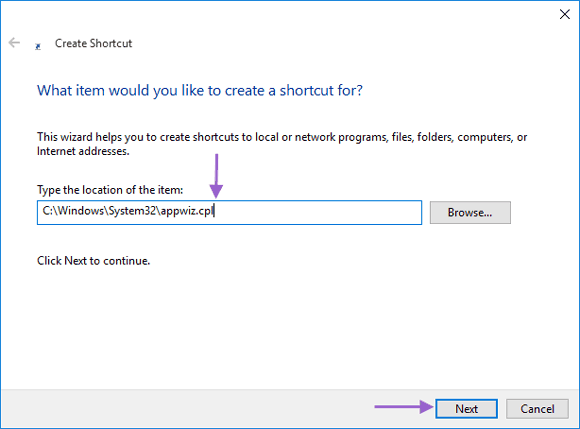 4 Steps to Create Shortcut for Programs and Features on Desktop