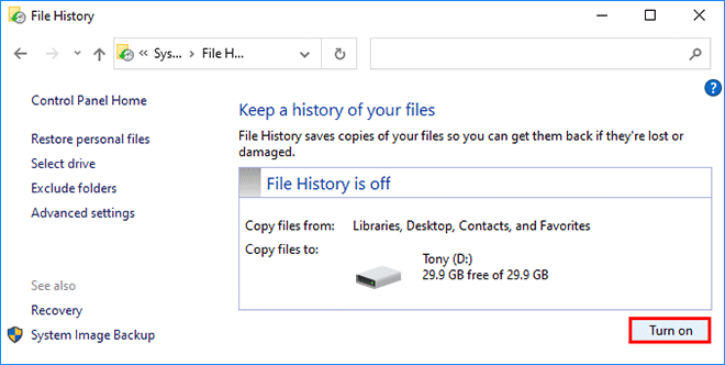 How to Turn on File History on Windows 10 to Back up Data