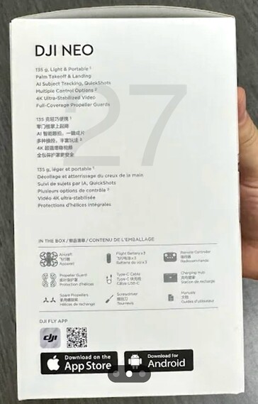 DJI Neo: Retail packaging images confirm specs for new pocket-sized and lightweight drone