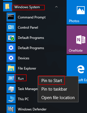 3 Ways to Add Run to Start Menu in Windows 10