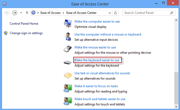 How to Turn on/off Sticky Keys in Windows 8