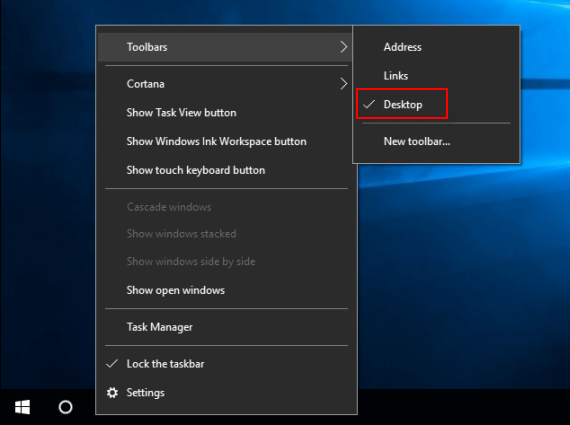 How to Add Desktop Toolbar to Taskbar in Windows 10