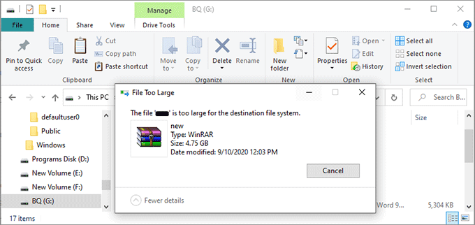 The File is Too Large for Destination File System, How to Fix It