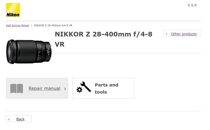 Nikon self-service repair program website lists but 3 products while spares hide elsewhere