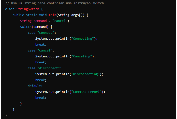 String para controlar uma instrução switch