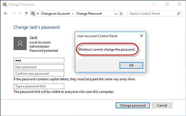 Fix \'Windows Cannot Change the Password\' Error in Windows 10