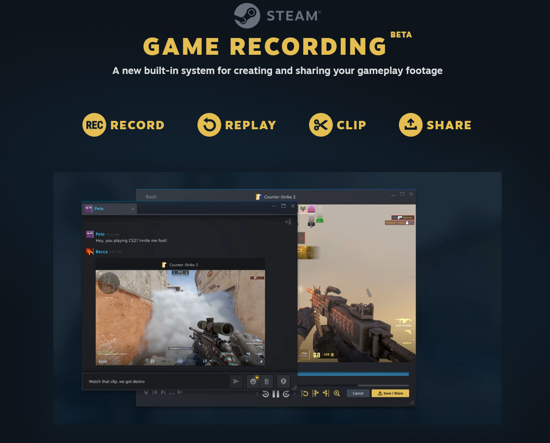 Steam Game Recording announced for beta client and Steam Deck