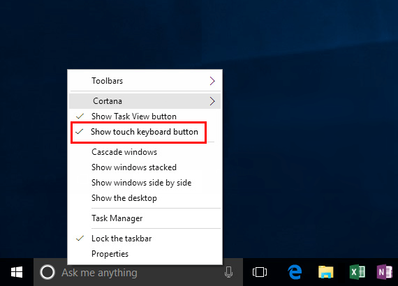 Show or Hide Touch Keyboard Button in Taskbar on Windows 10