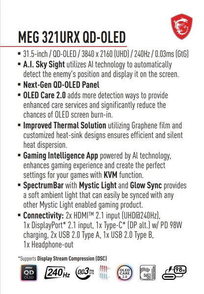 MSI MEG 321URX QD-OLED: Launch pricing for \'world\'s first true AI gaming monitor\' revealed