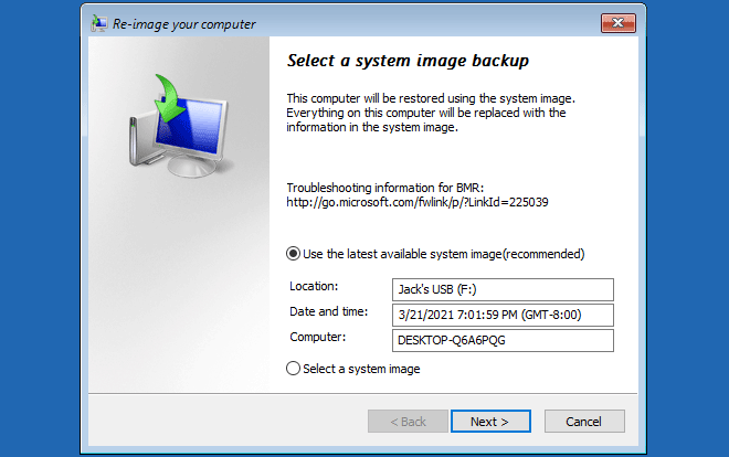 Windows 10 Password Incorrect During System Image Restore