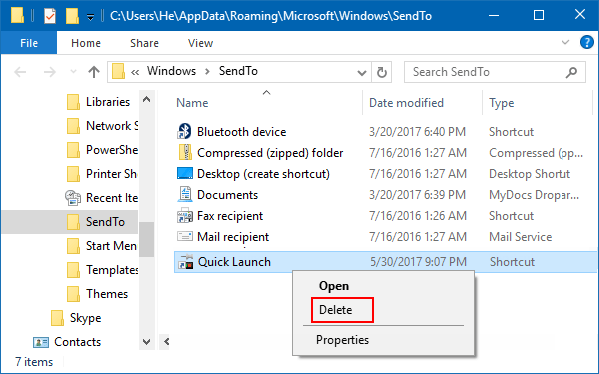 How to Add Quick Launch to Context Menu in Windows 10