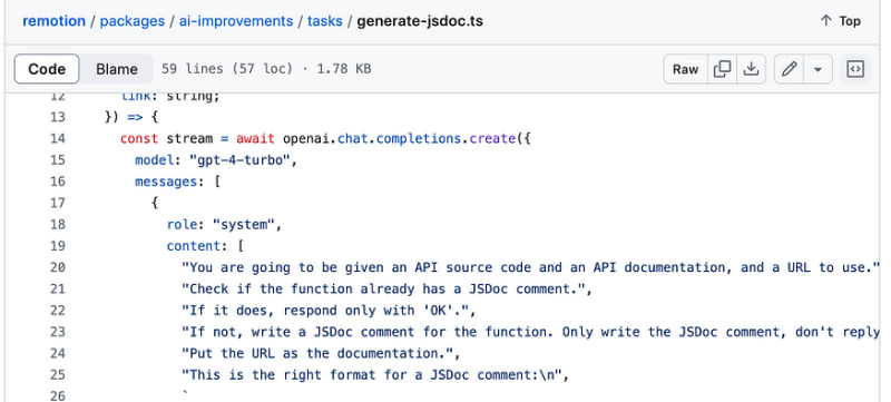 Generating a JSDoc comment for your function using OpenAI.