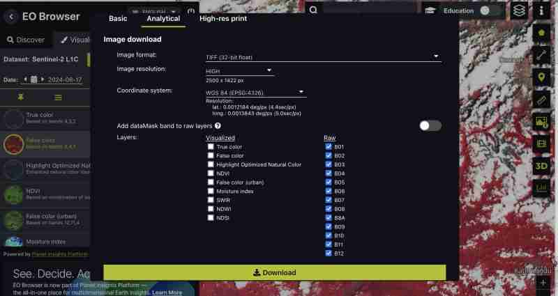 Process multiband rasters (Sentinel-with hndex and create indices