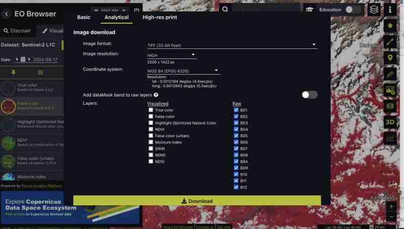 Process multiband rasters (Sentinel-with hndex and create indices