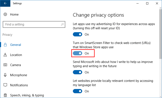 Turn On or Off SmartScreen Filter in Windows 10