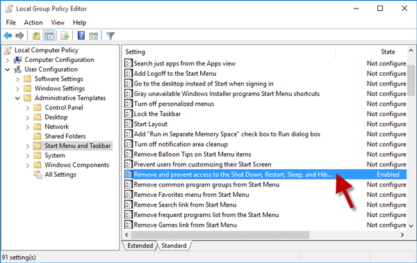 Power (Sleep, Shut down, Restart) Options Missing from Start Menu