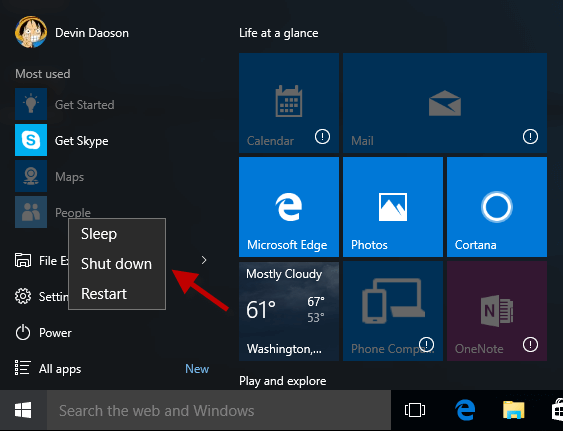 Power (Sleep, Shut down, Restart) Options Missing from Start Menu