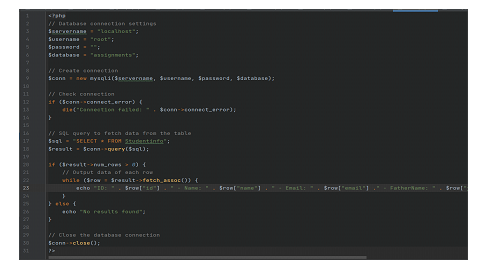 PHP program to Fetch Data from Localhost Server Database using XAMPP