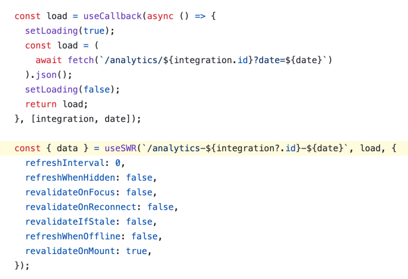 Cache your fetcher in useSWR with useCallback.