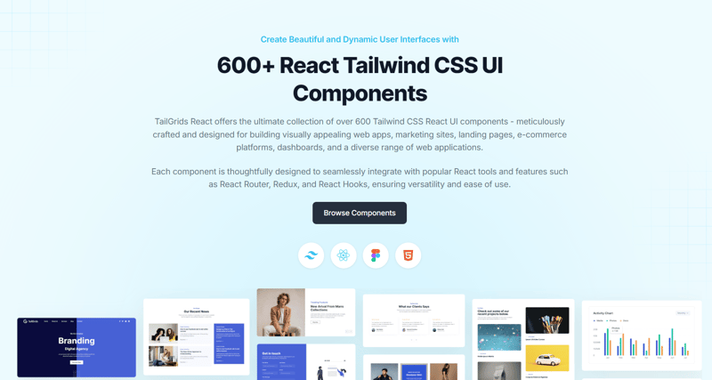 TailGrids React:   Tailwind CSS React UI Components