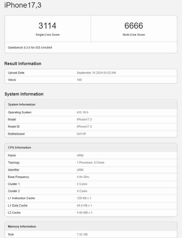 Alleged Geekbench result of Apple A18 in iPhone 16 shows underwhelming multi-core score