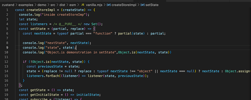 Object.is() usage in Zustand’s source code.