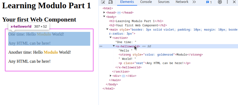 Writing your first web component (Learn Modulo.js - Part f 