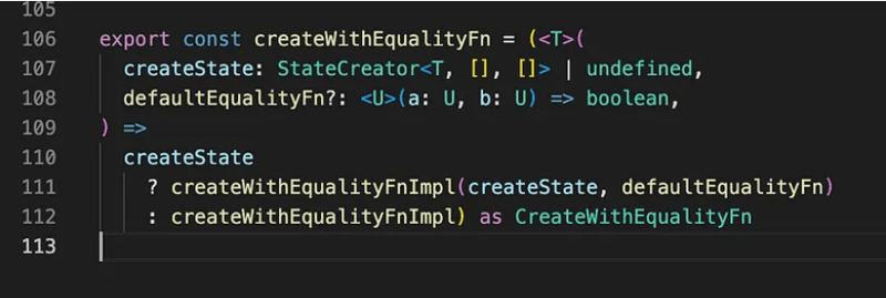 createWithEqualityFn test case in Zustand explained.