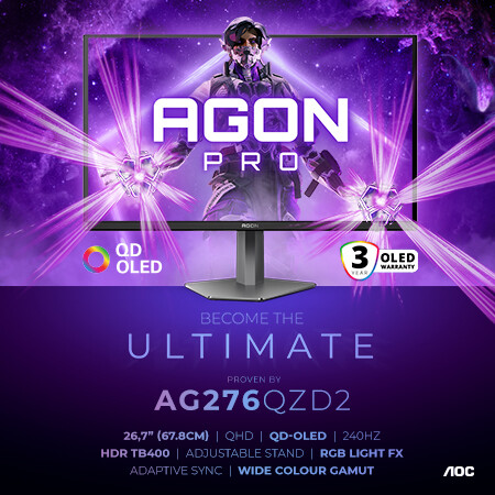 AGON PRO AG276QZD2: New OLED gaming monitor now official internationally with European and UK releases