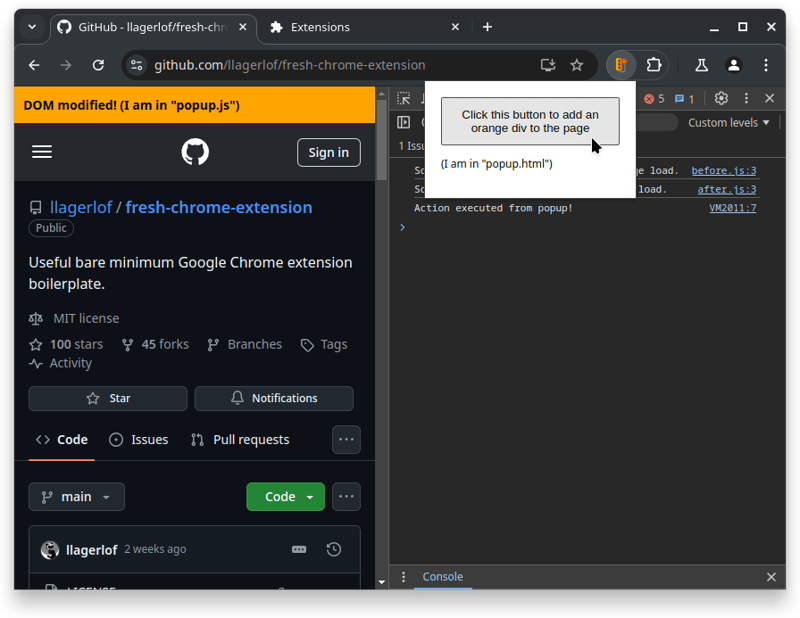 Chrome Extension Boilerplate with Popup Interaction (Manifest V3)