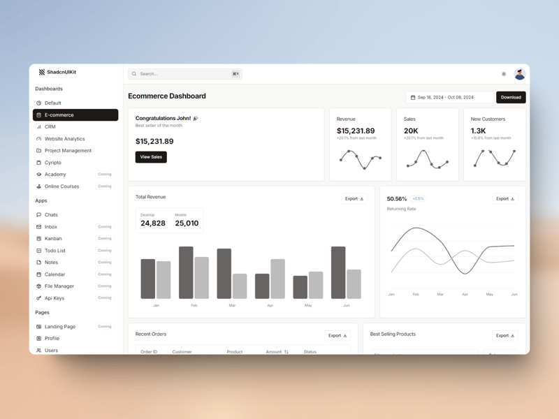 Shadcn UI Kit - Admin Dashboard and Website Templates