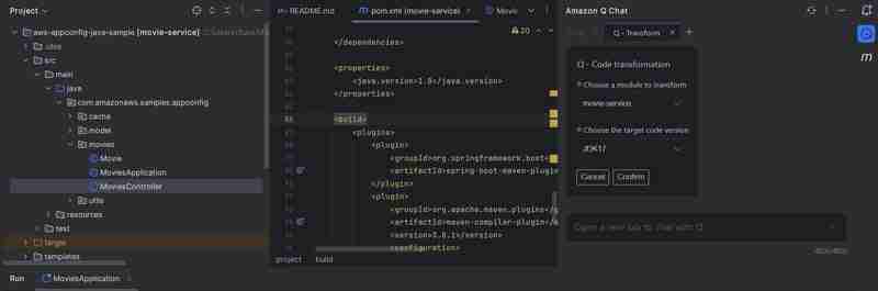 Transforming Java ode to Java Using Amazon Q Transformation