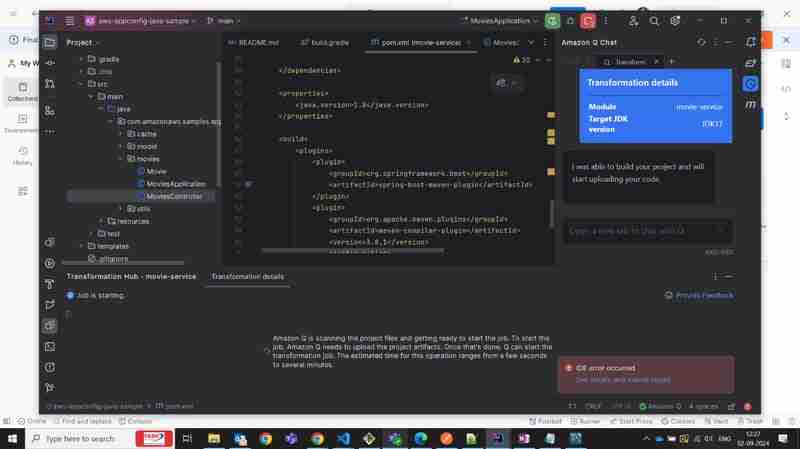 Transforming Java ode to Java Using Amazon Q Transformation