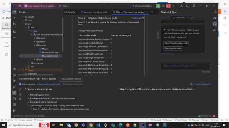 Transforming Java ode to Java Using Amazon Q Transformation