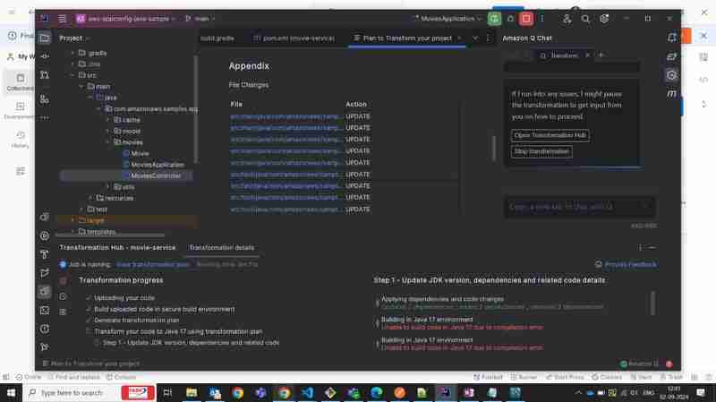 Transforming Java ode to Java Using Amazon Q Transformation