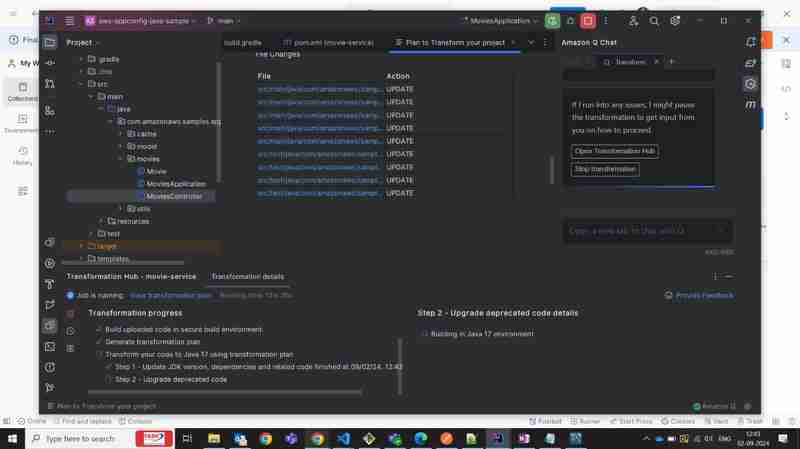 Transforming Java ode to Java Using Amazon Q Transformation