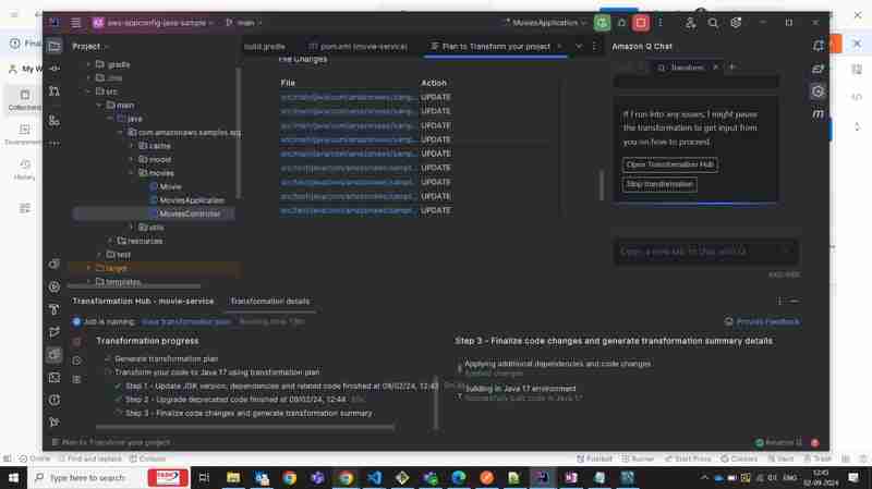 Transforming Java ode to Java Using Amazon Q Transformation