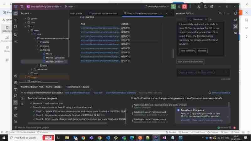 Transforming Java ode to Java Using Amazon Q Transformation