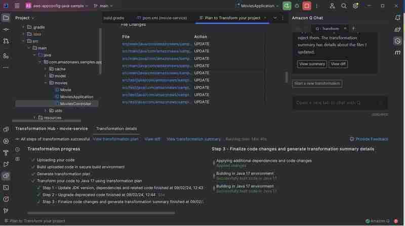 Transforming Java ode to Java Using Amazon Q Transformation