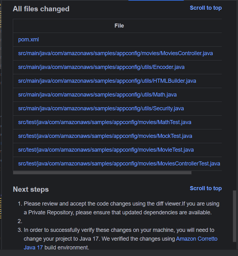 Transforming Java ode to Java Using Amazon Q Transformation