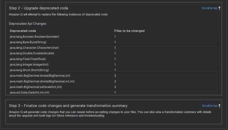 Transforming Java ode to Java Using Amazon Q Transformation