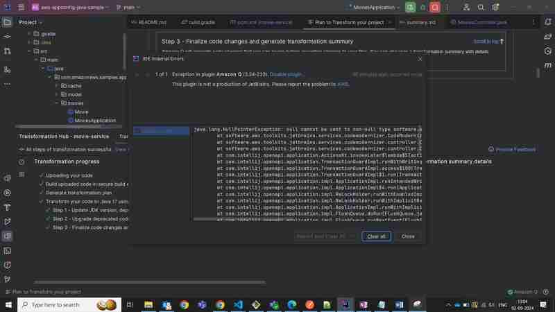 Transforming Java ode to Java Using Amazon Q Transformation