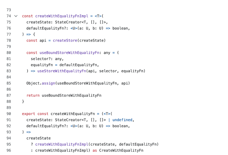 createWithEqualityFnImpl in Zustand’s source code explained.