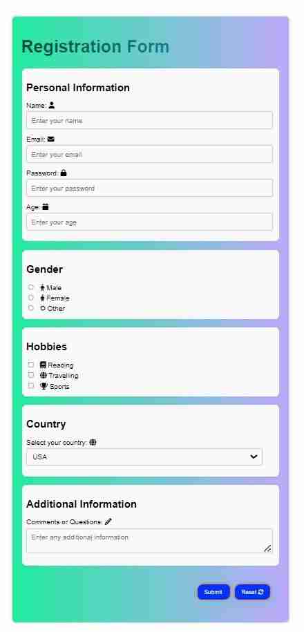 Project f : I created Registration Form. Fieldsets, Hover Effects, Gradients, Popup, Learn How??