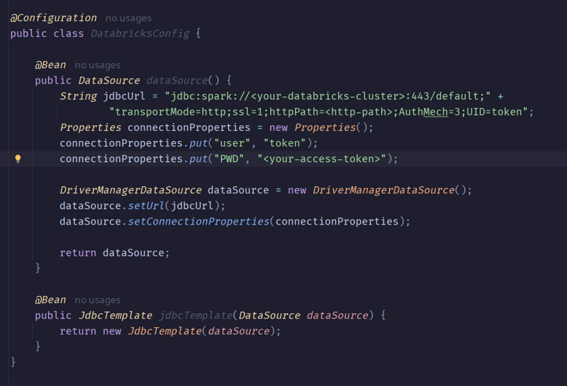 Configuring JDBC to Connect to Databricks Using Java Spring Boot and JdbcTemplate